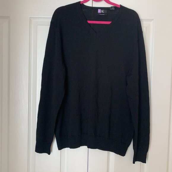 ELXTRA FINE MERINO WOOL Calvin Klein Black Mens V Neck Long Sleeve Calvin Klein - Picture 3 of 12